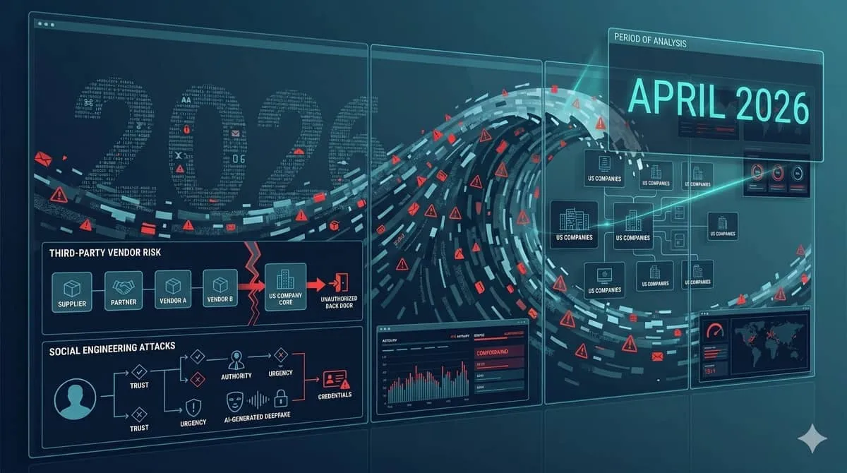 Cybersecurity threats and data breach concept affecting US companies in 2026
