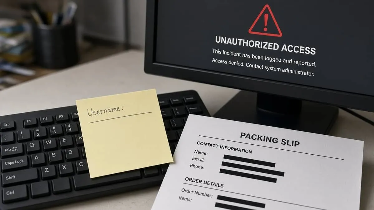 Redacted help-desk contact fields beside a generic unauthorized-access banner