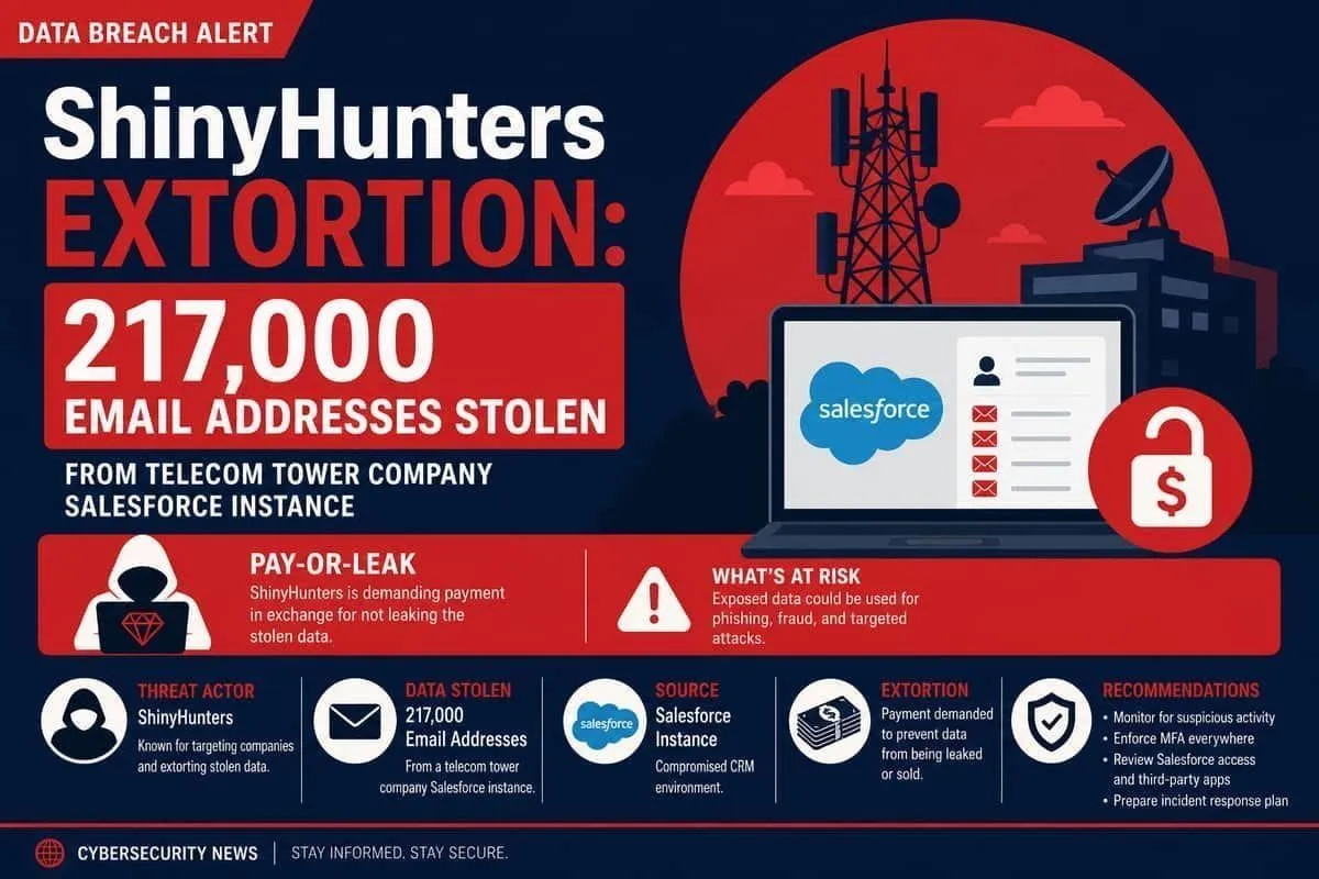 Illustration: ShinyHunters extortion leak of telecom tower company contact database