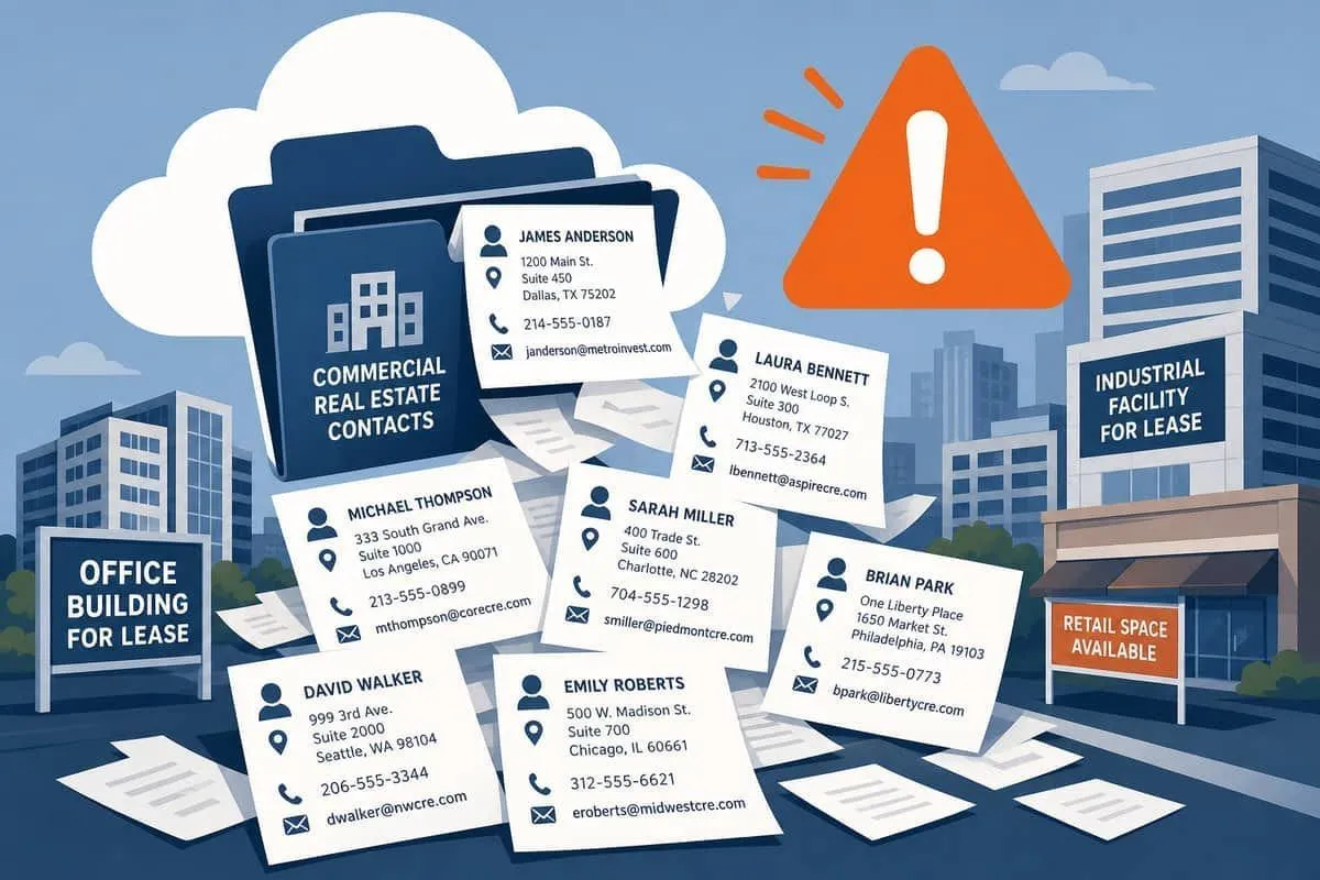 Illustration: commercial real estate contact records exposed from Salesforce CRM breach
