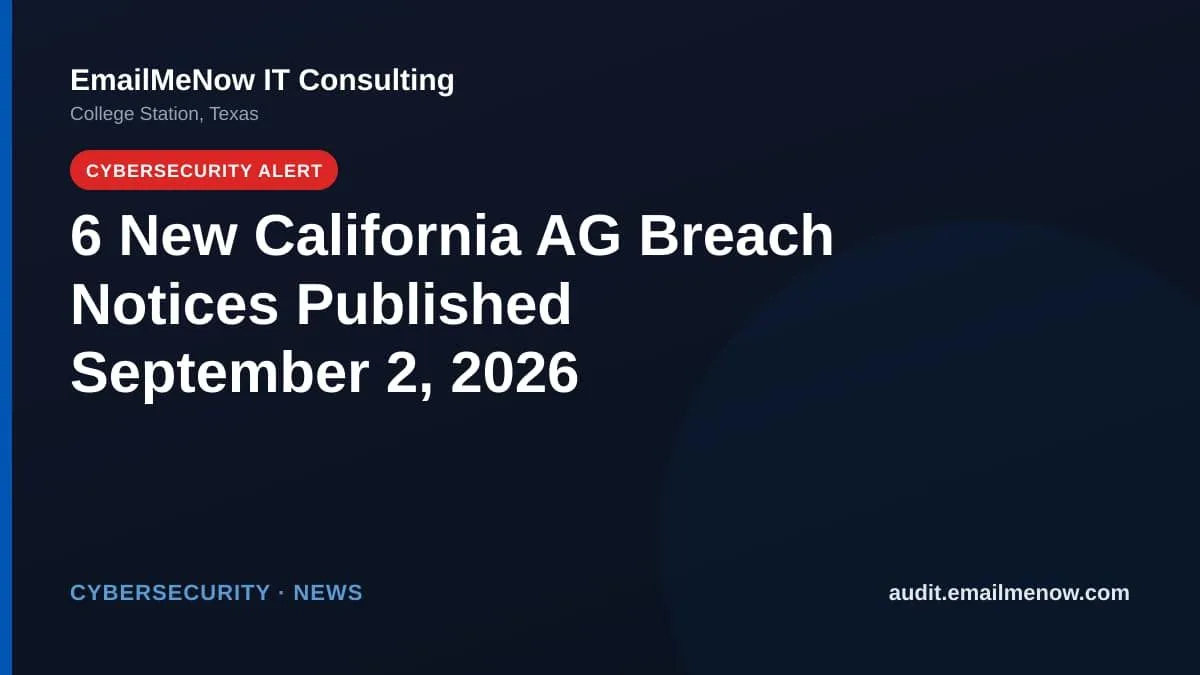 California Attorney General data breach notices for September 2, 2026