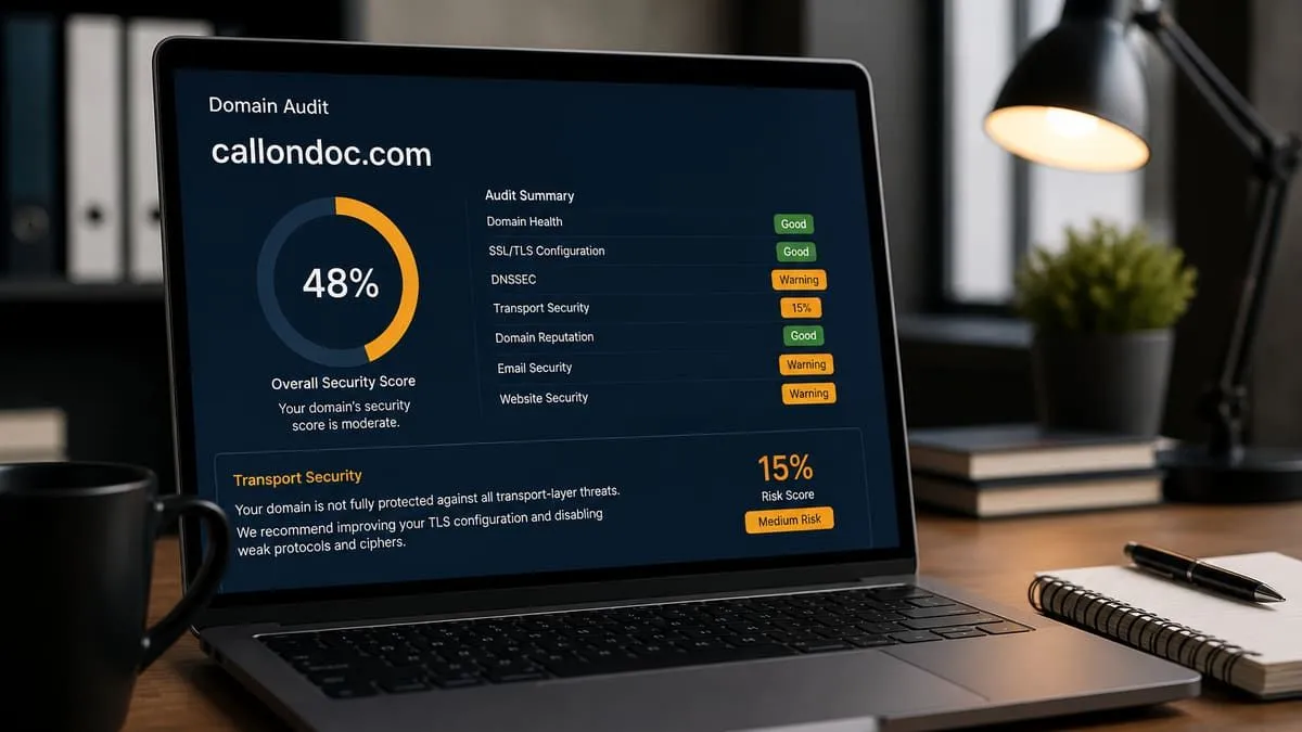 callondoc.com audit scoreboard at 48% overall