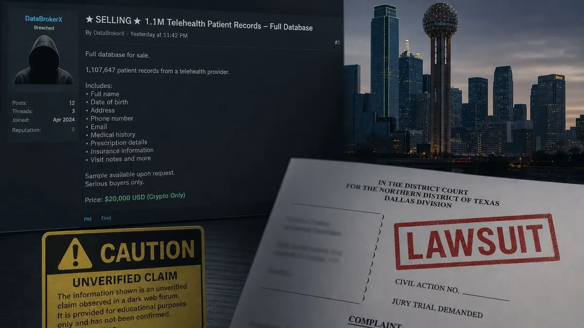 Call-on-Doc telehealth alleged patient data dump and Texas federal lawsuits