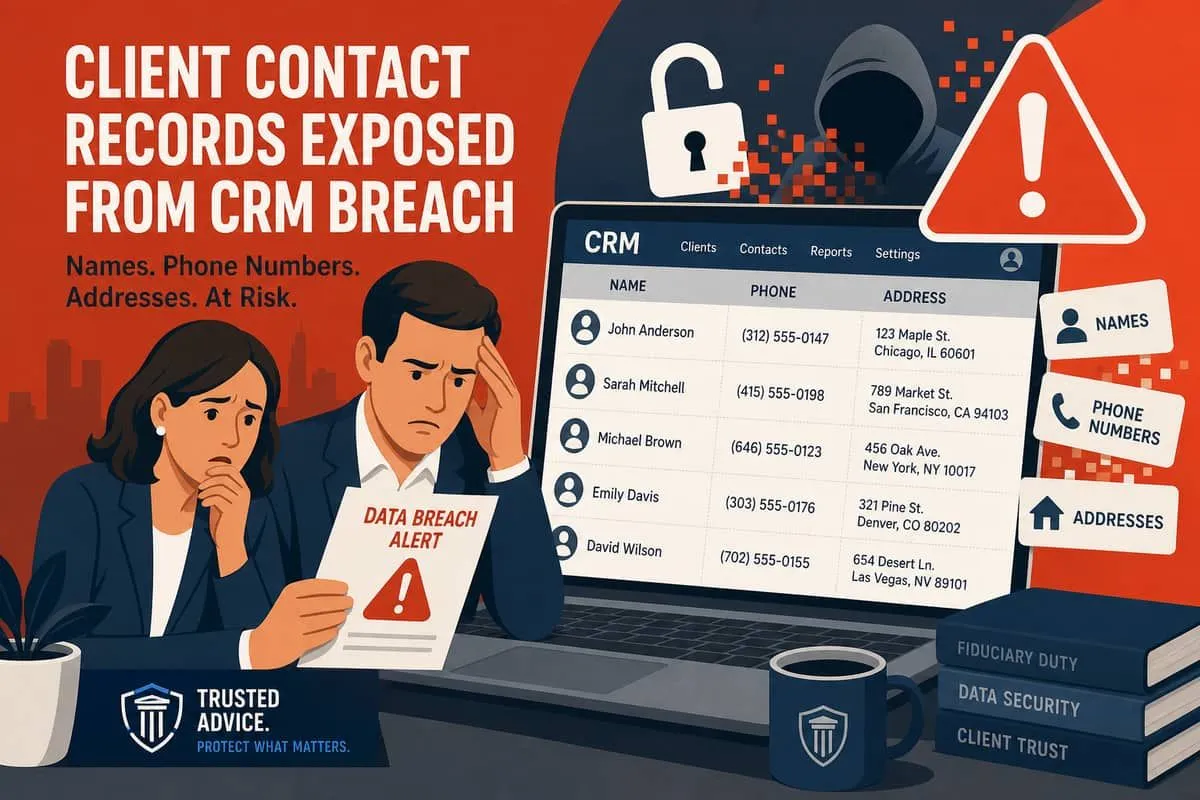 Illustration: financial advisory client contact records exposed from CRM breach