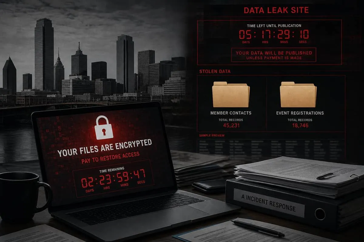 Ransomware double-extortion motif with generic member-data folders