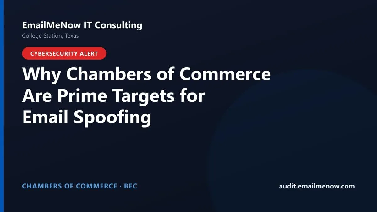 Illustration of a spoofed chamber of commerce email alert reaching small businesses