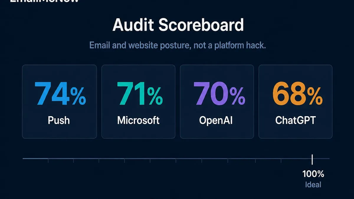 Domain audit scoreboard versus the 100 percent ideal