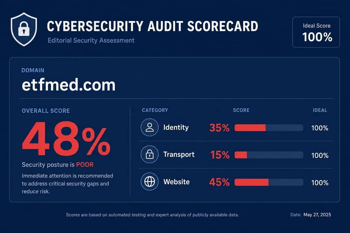 Illustration: etfmed.com 48% email security audit versus 100% ideal
