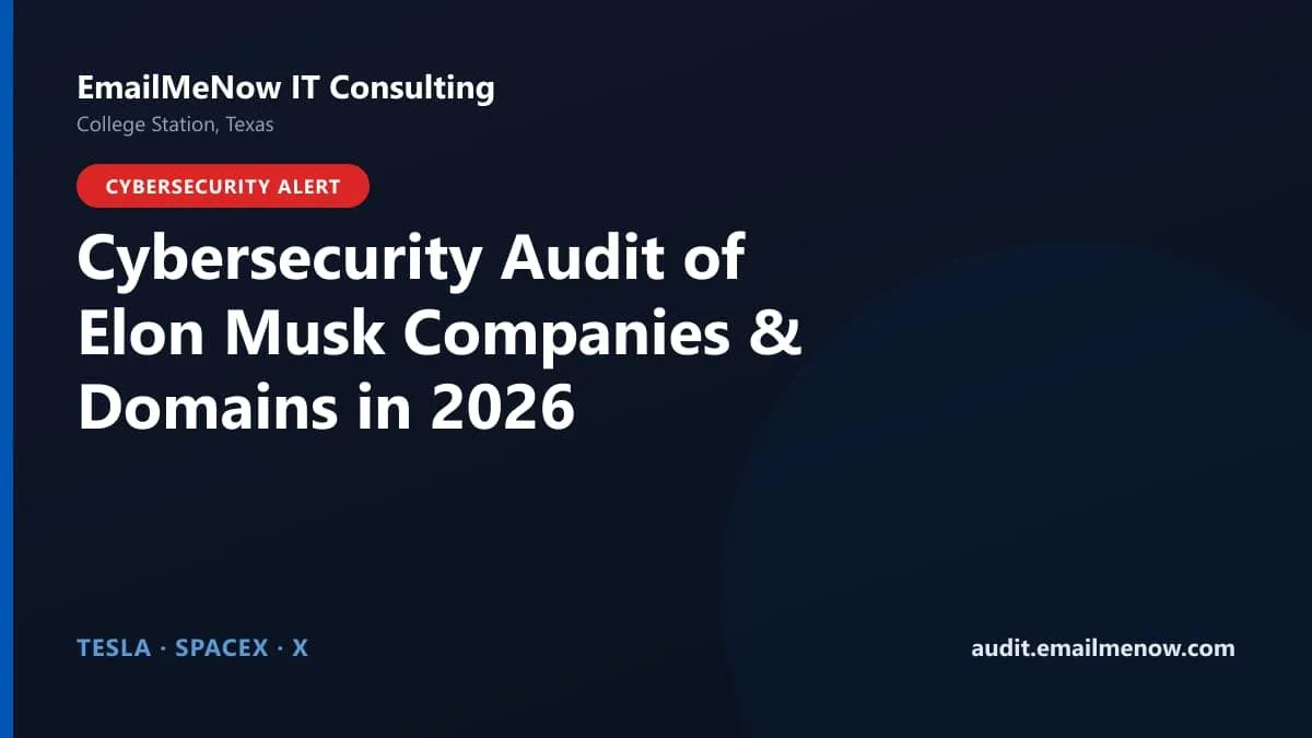 Cybersecurity audit scores for Elon Musk company domains including Tesla, SpaceX, and X