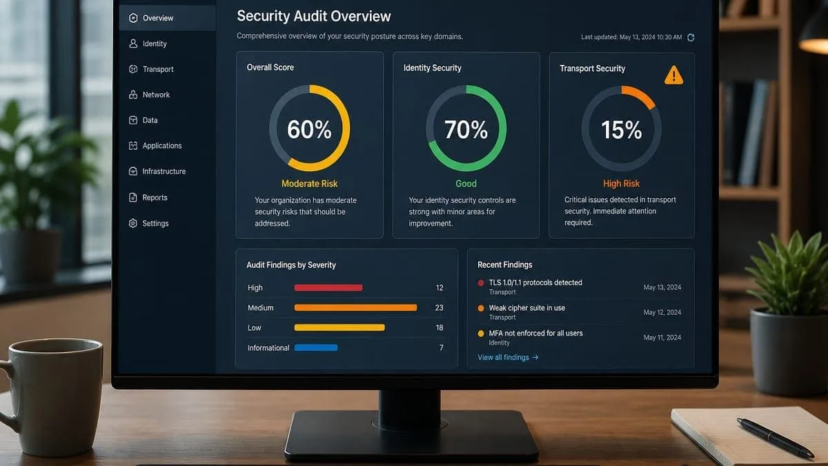 Illustration: chcp.edu email security audit showing weak transport score