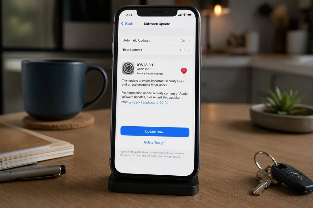 iPhone Software Update screen emphasizing pending security patches