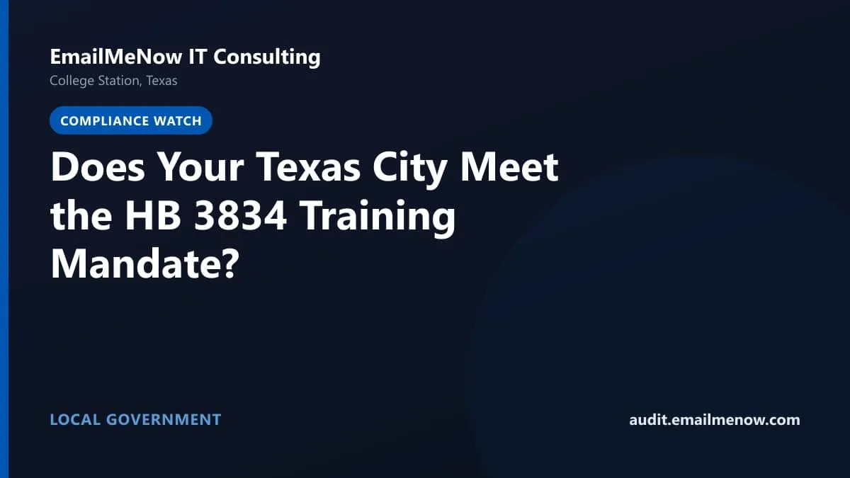 Illustration of HB 3834 cybersecurity training compliance for Texas local government
