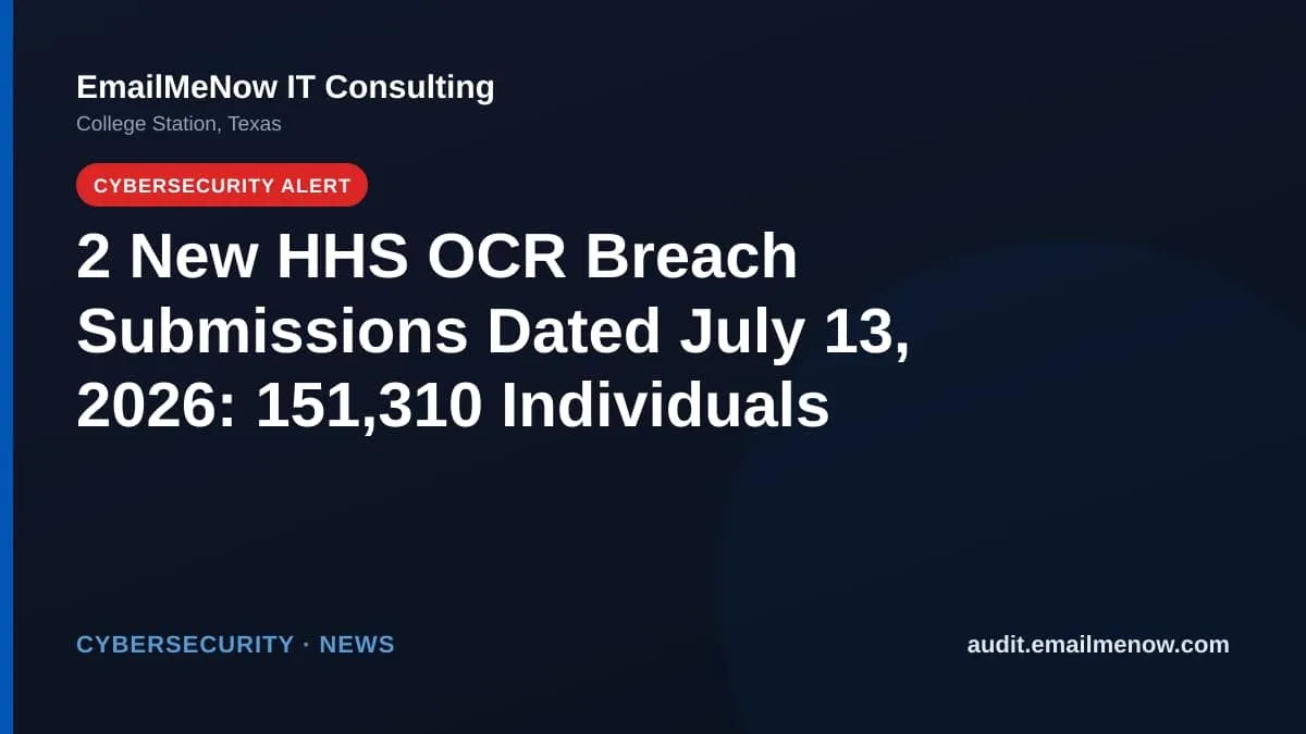 HHS OCR HIPAA breach submissions for July 13, 2026