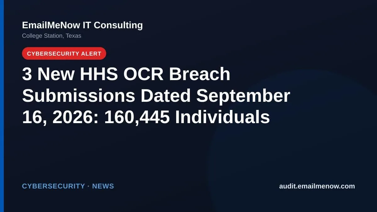 HHS OCR HIPAA breach submissions for September 16, 2026