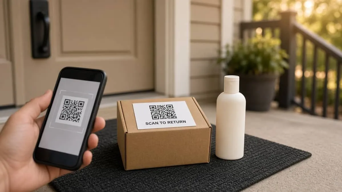 Unexpected porch package with a scan-to-return card and a phone that has not scanned the code