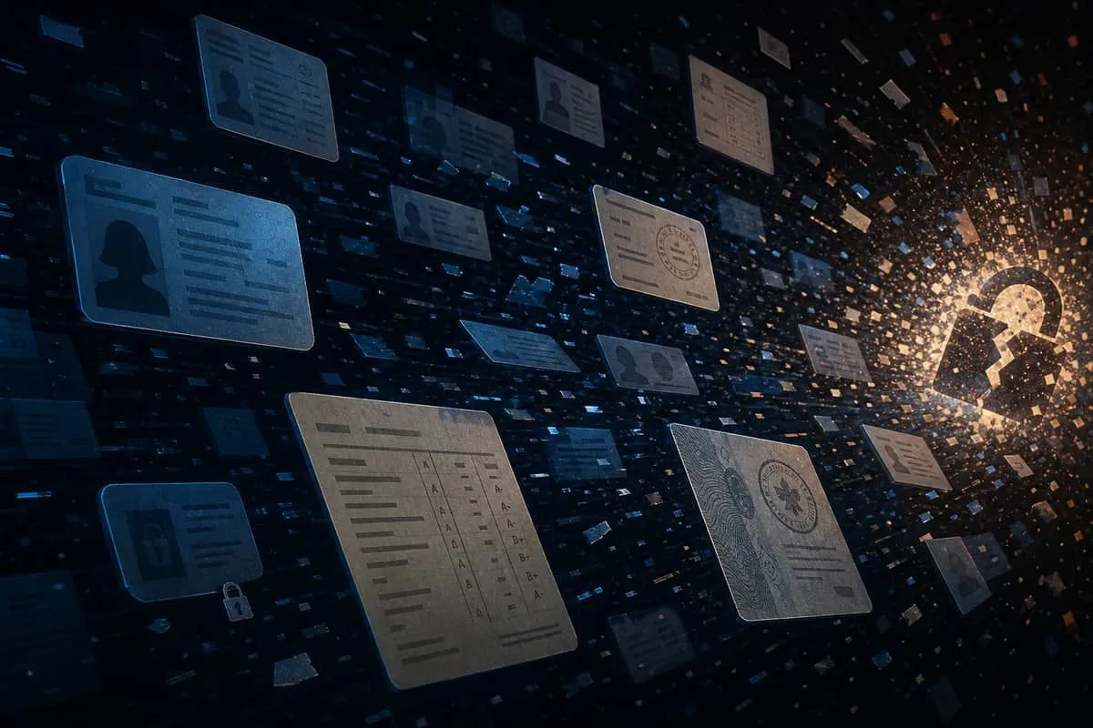 Illustration: student and alumni personal data cards exposed after Houston City College leak