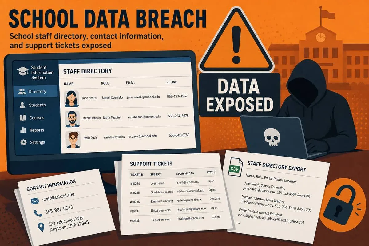 Illustration: school staff directory contact information exposed from SIS vendor breach