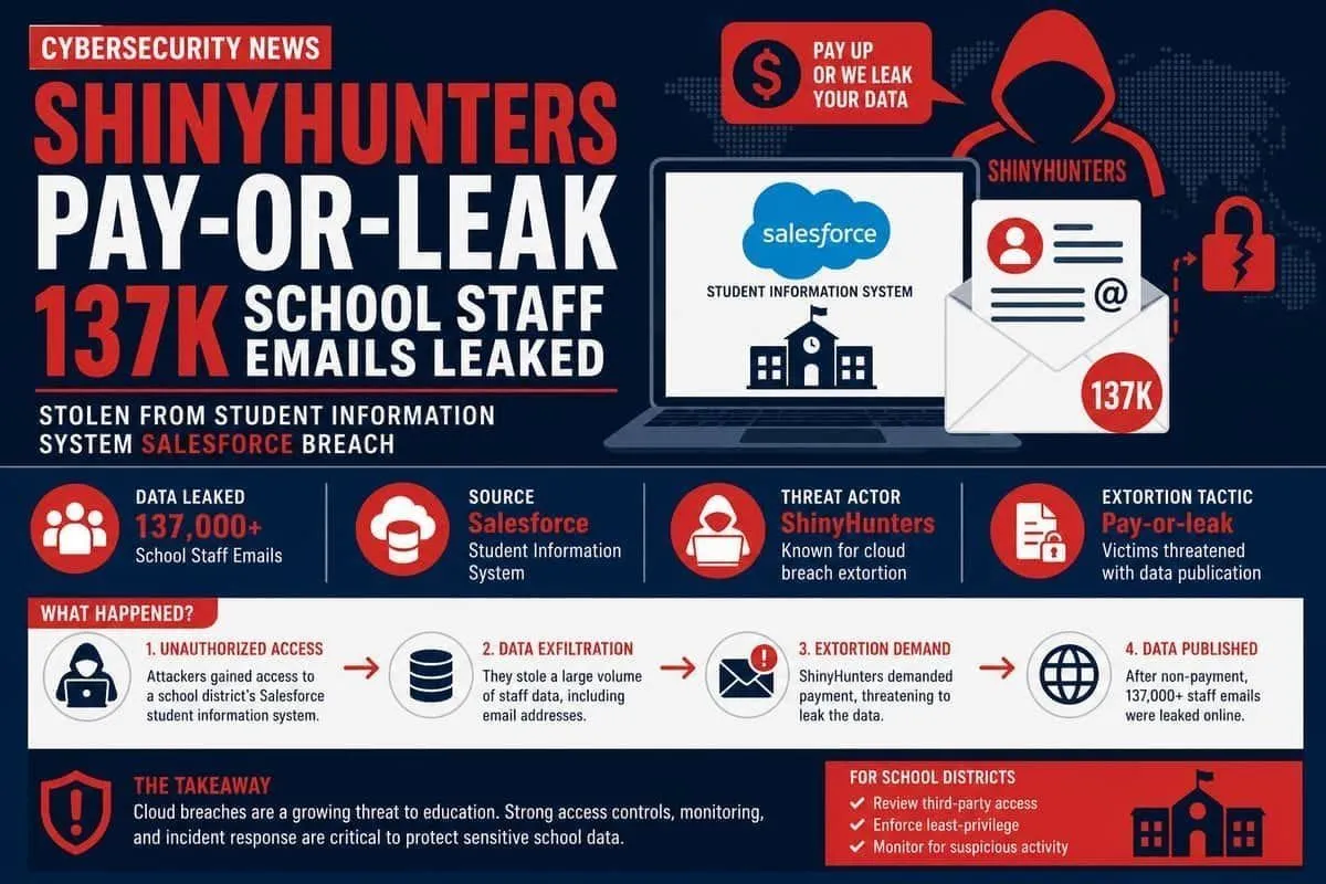 Illustration: ShinyHunters pay-or-leak extortion against student information system Salesforce data