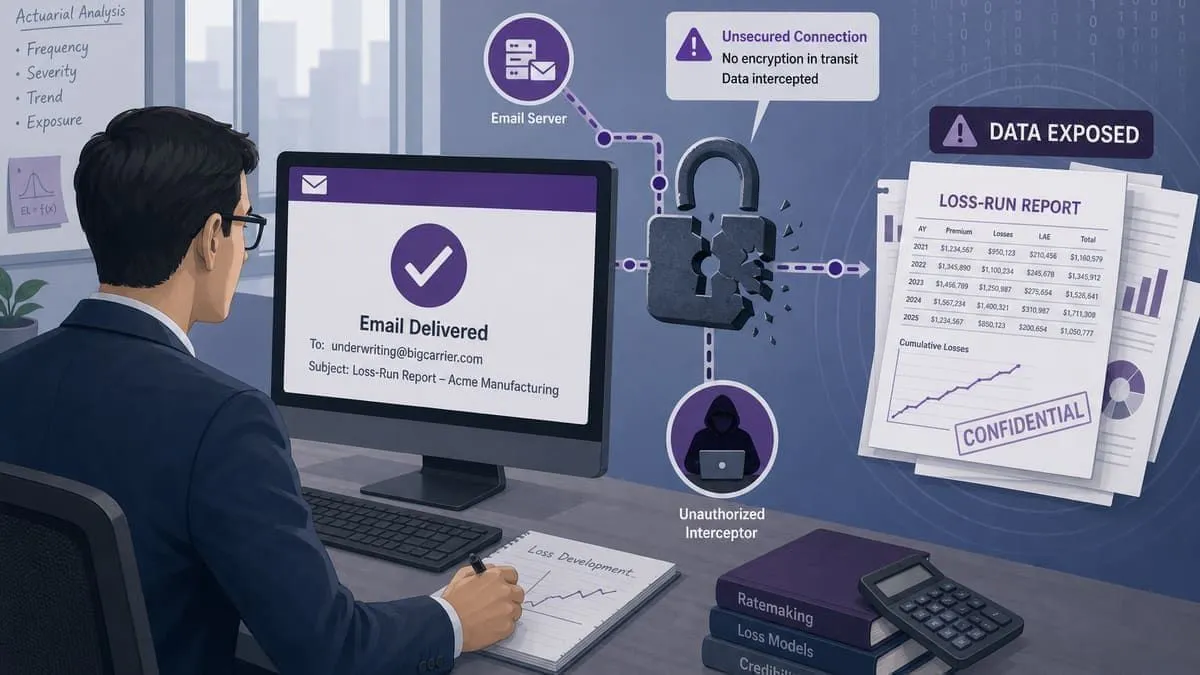 Illustration: loss-run report traveling without enforced TLS