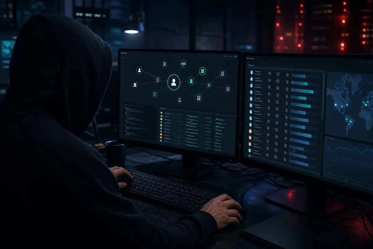 Illustration: attacker dashboard showing stolen OAuth tokens and active sessions