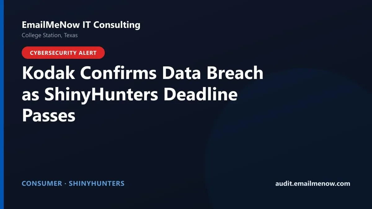 Kodak data breach confirmed after ShinyHunters extortion deadline
