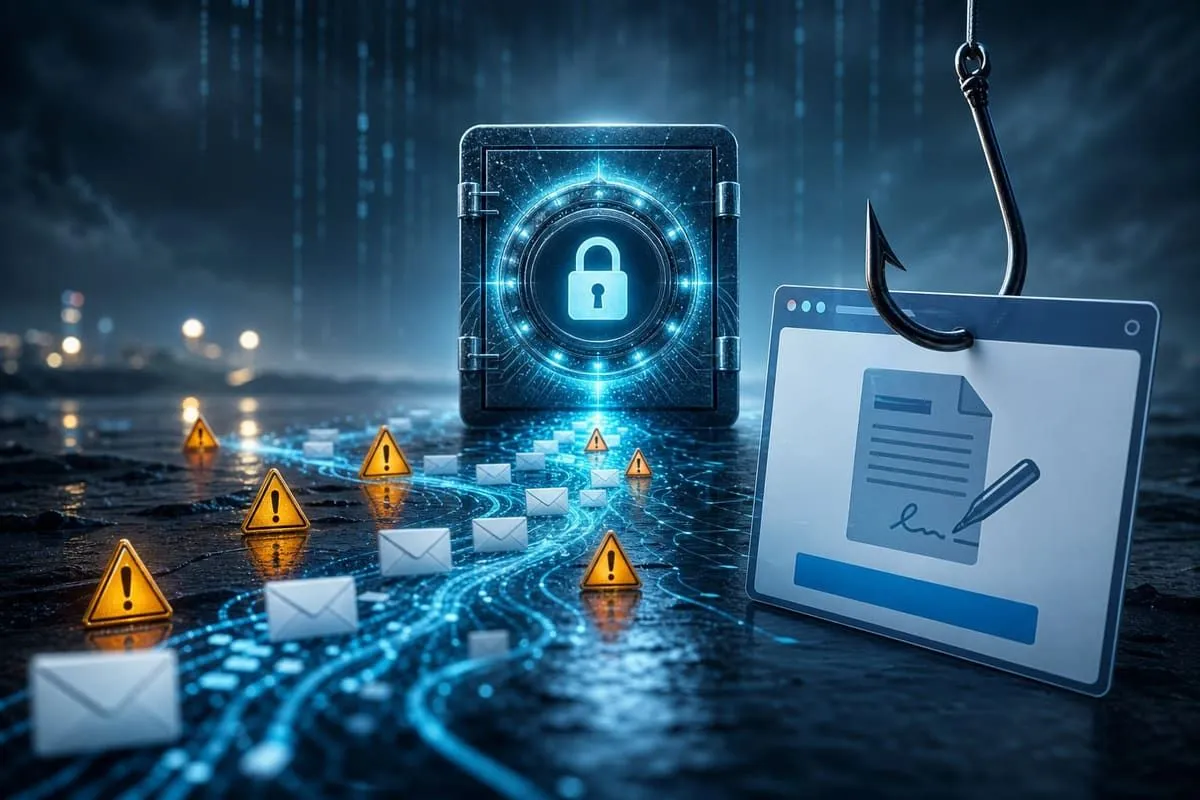 Password vault under phishing attack from fake policy emails and a deceptive compliance portal