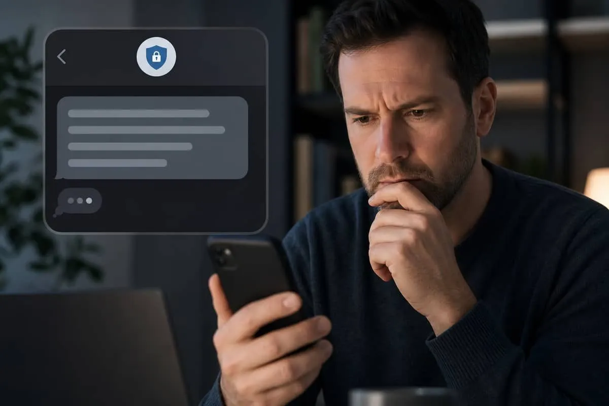 Illustration: victim receiving convincing fake password manager security text