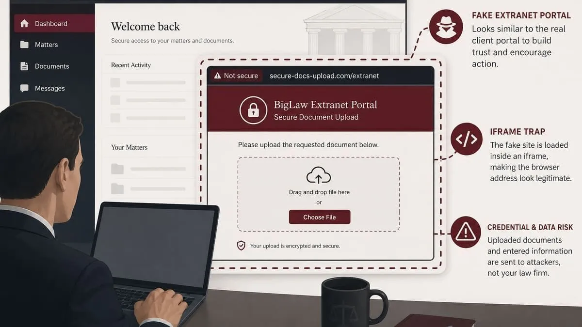 Illustration: client caught on a fake law firm extranet login