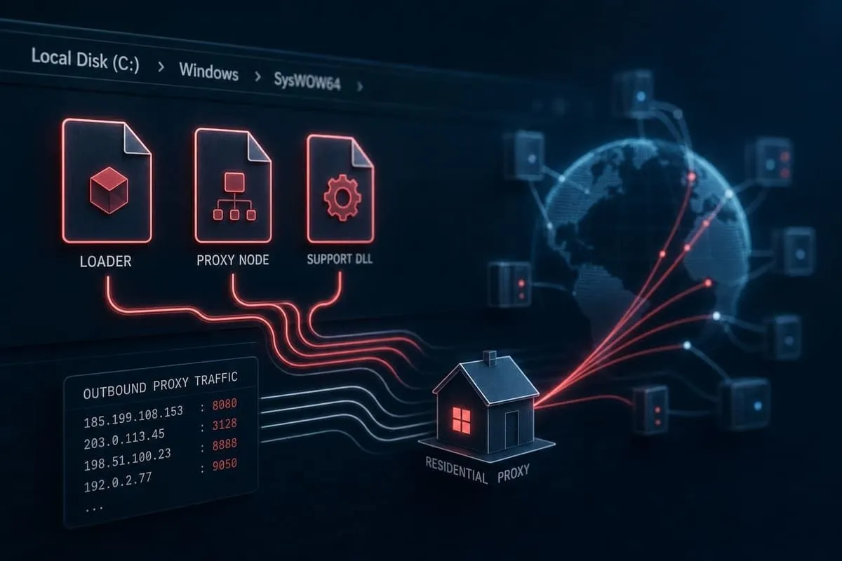 Hidden proxyware binaries converting a Windows host into a residential proxy relay
