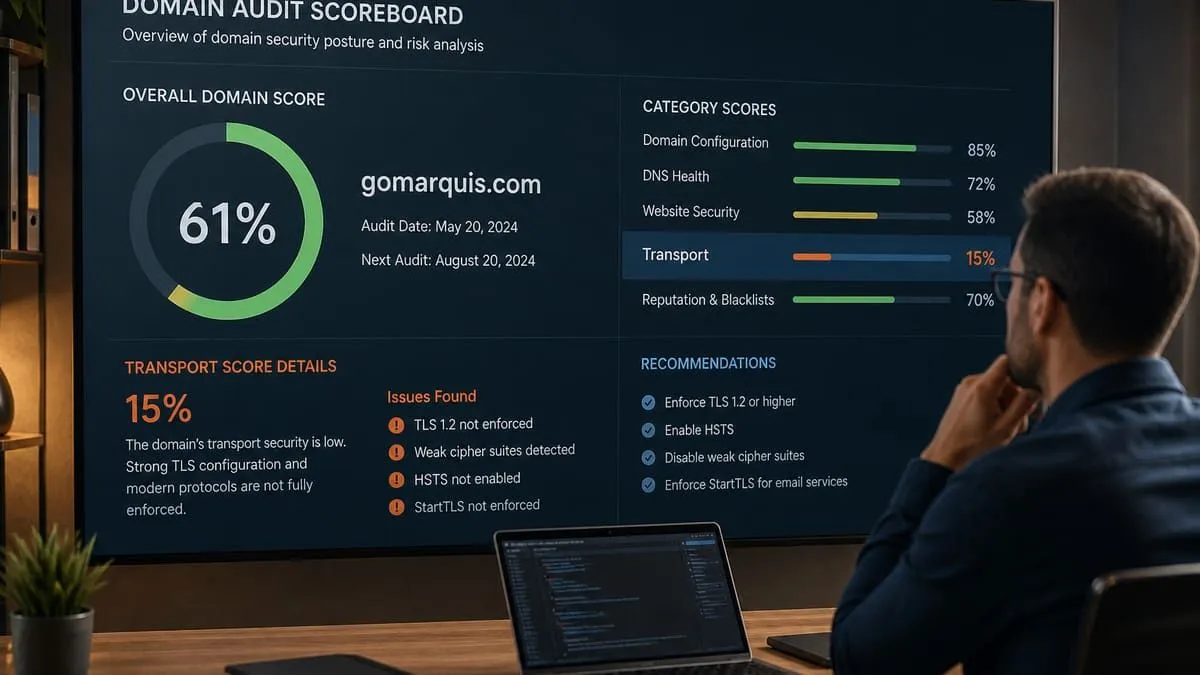 gomarquis.com audit with Transport at 15%