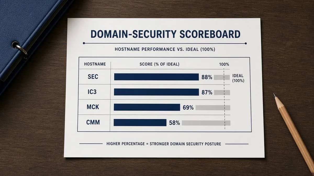 Domain audit scoreboard versus the 100 percent ideal