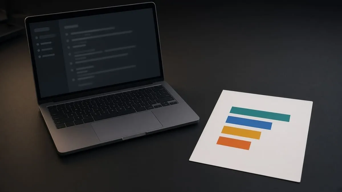Laptop inbox beside a four-bar scorecard with no labels