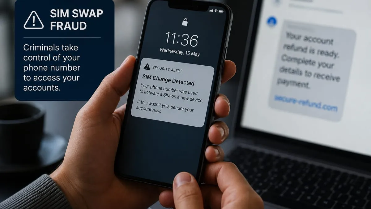 Illustration: Mobilelink breach notice window and SIM-swap phishing risk