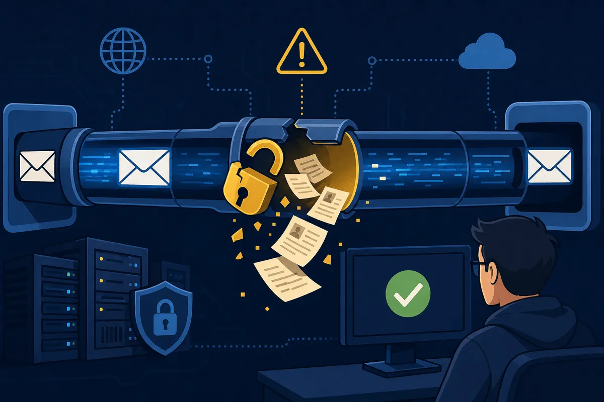 Illustration: email traveling through an unencrypted network path