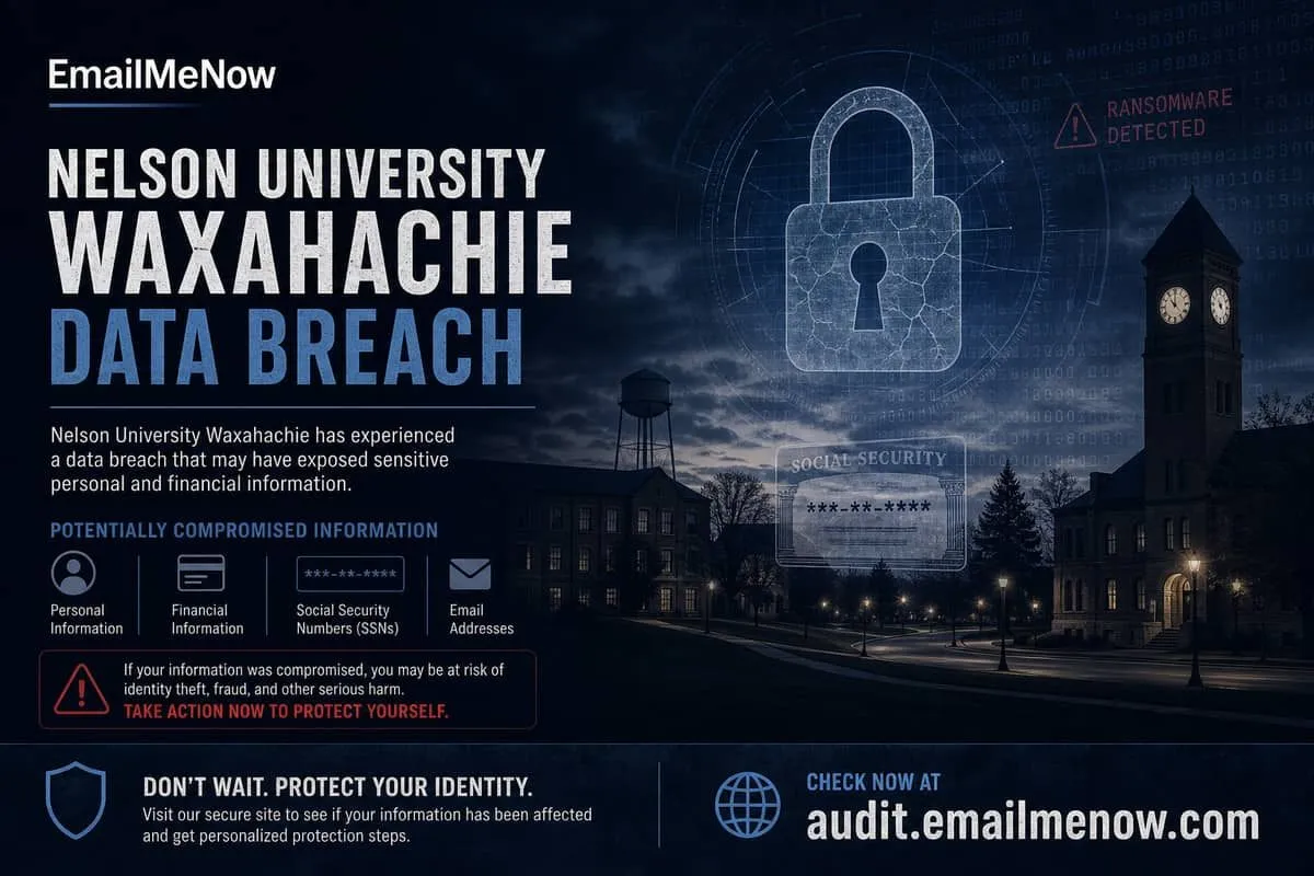 Nelson University Waxahachie ransomware data breach cybersecurity illustration