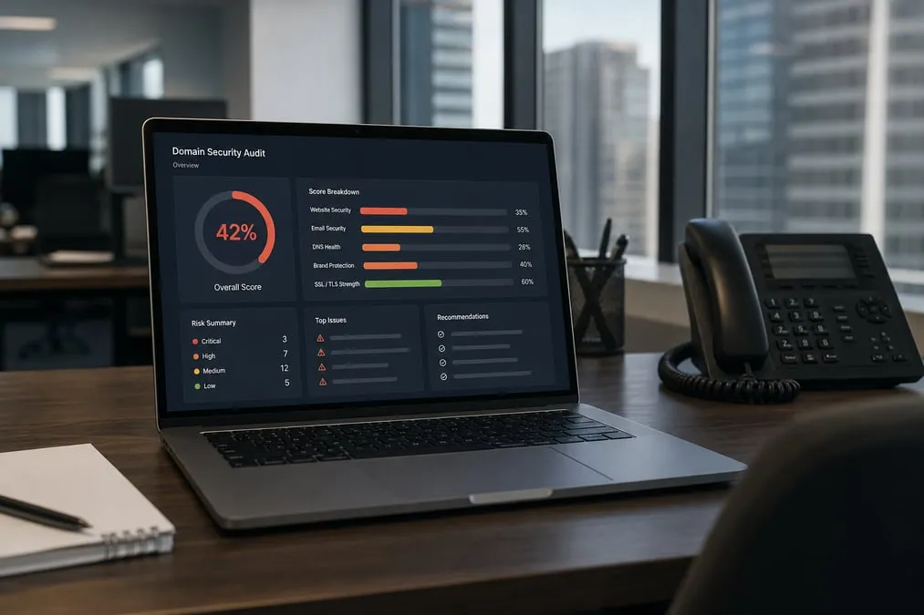 Domain audit scoreboard versus the 100 percent ideal