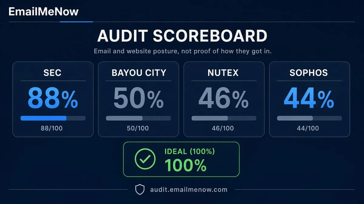 Domain audit scoreboard versus the 100 percent ideal