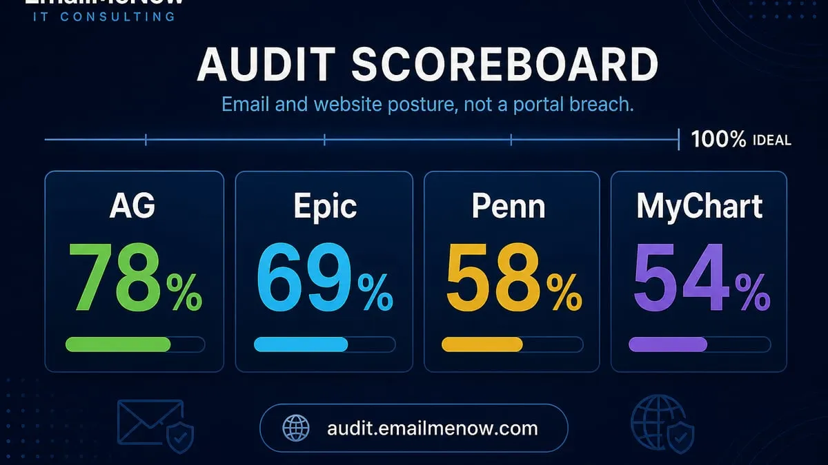 Domain audit scoreboard versus the 100 percent ideal