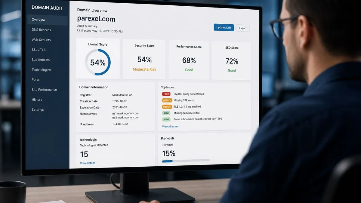 parexel.com audit scoreboard at 54% overall