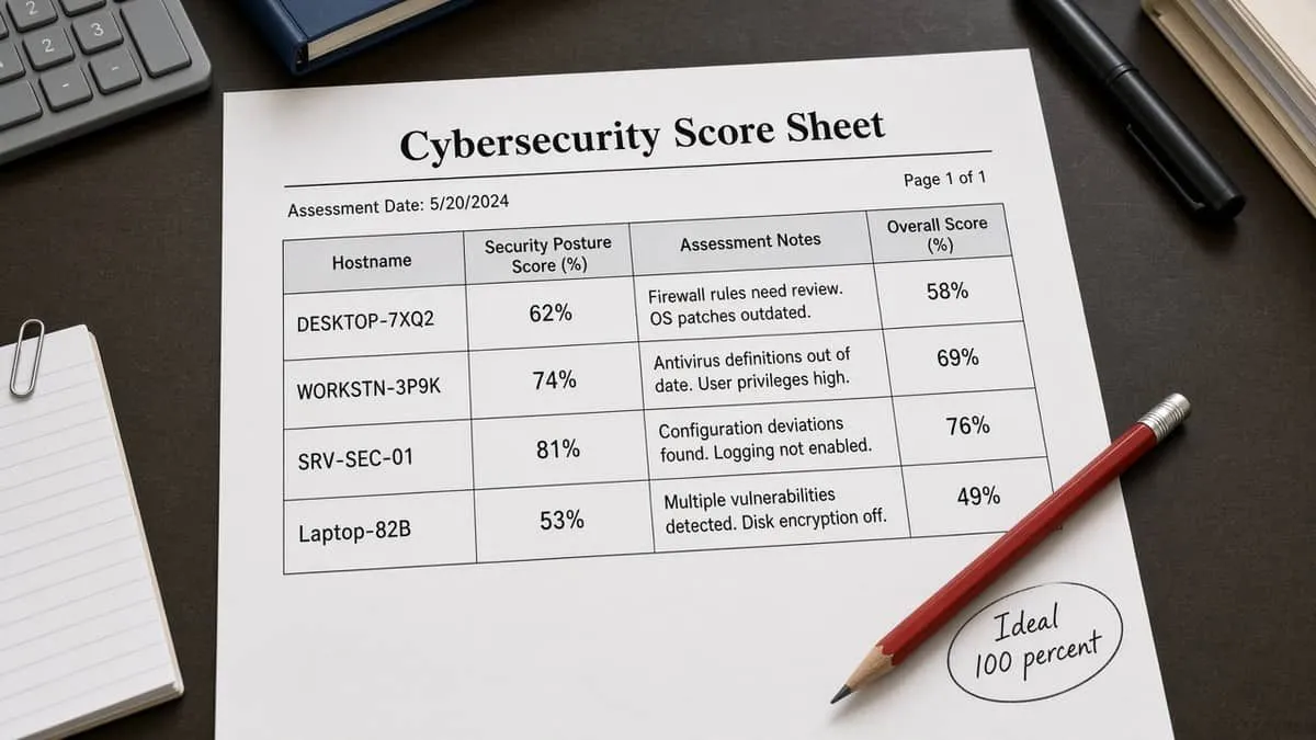 Printed domain-audit scores well below the 100 percent ideal