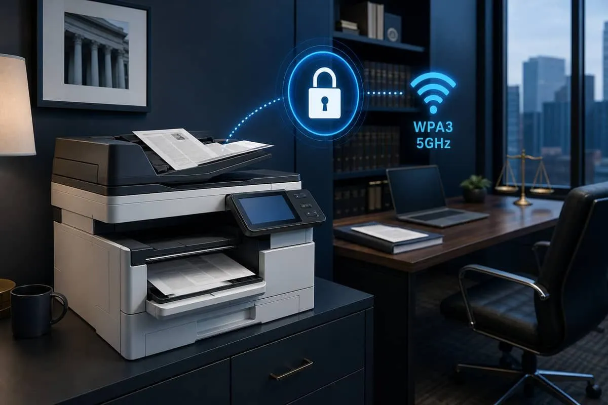 Law office multifunction printer on Gigabit Ethernet scanning legal size documents duplex