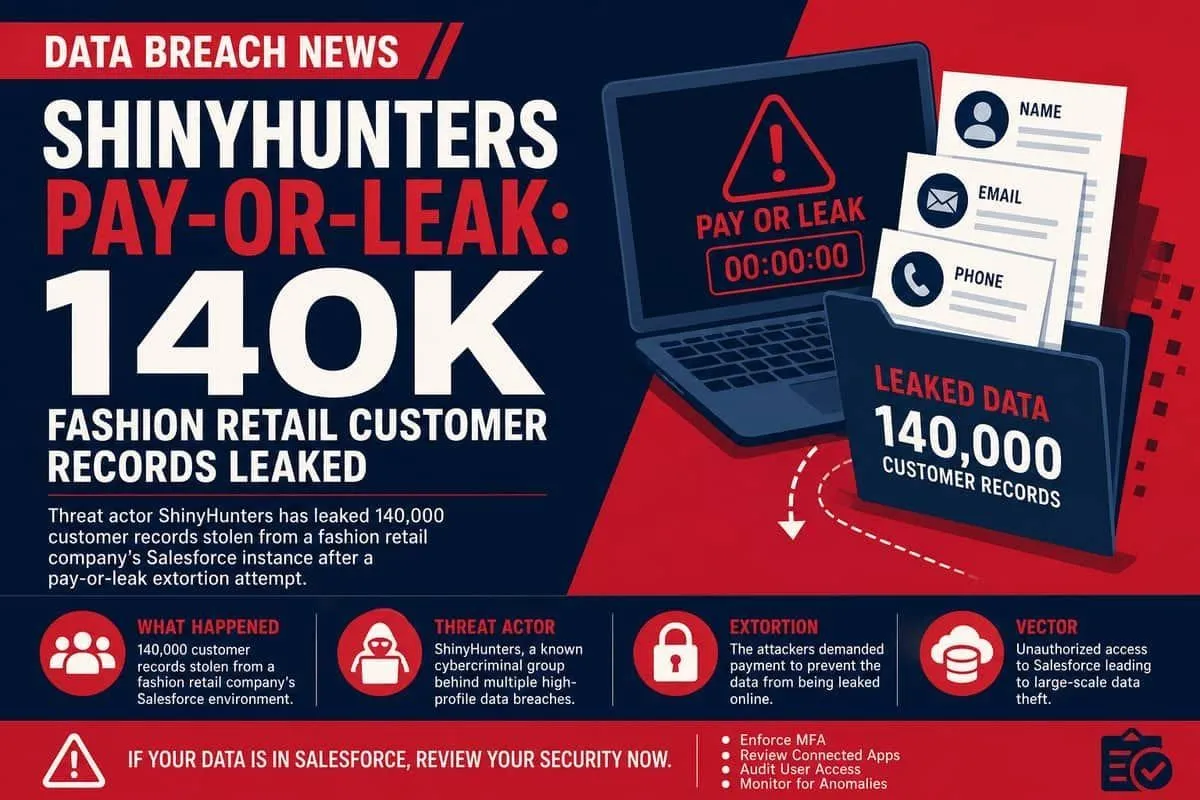 Illustration: ShinyHunters Salesforce pay-or-leak extortion against fashion retail CRM