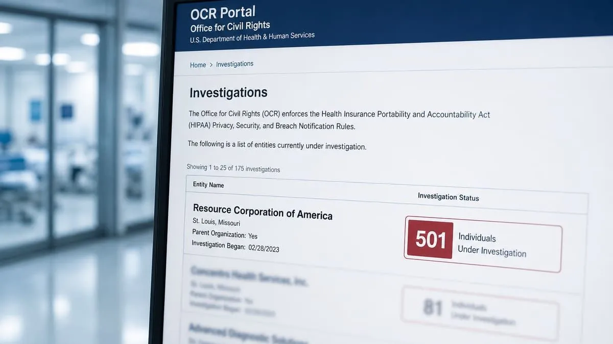 HHS OCR listing style graphic for Resource Corporation of America
