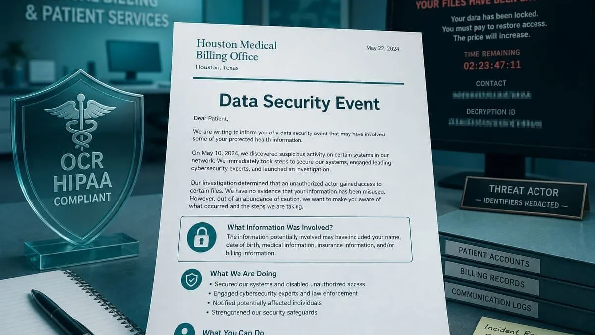 Resource Corporation of America Houston medical billing data security notice