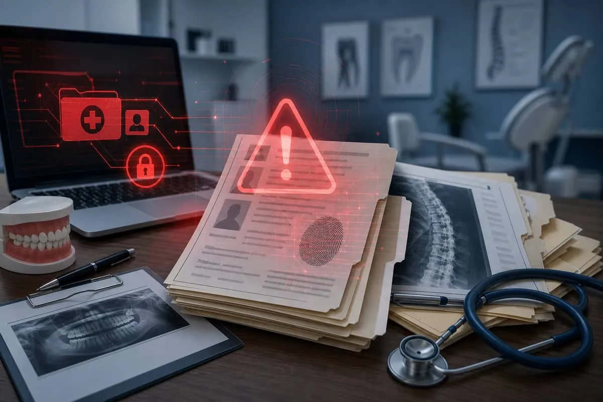 Illustration: patient SSN and medical records exposed in San Antonio clinic ransomware breach