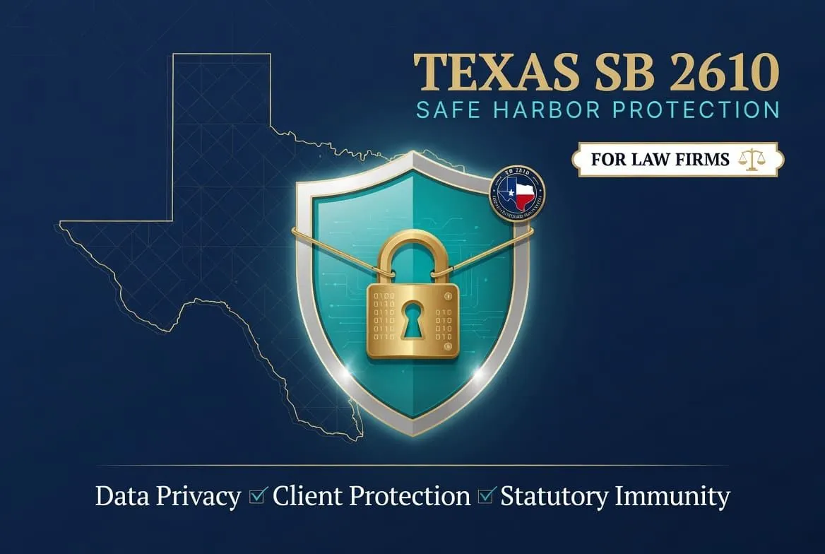 Texas SB 2610 Safe Harbor Protection with glowing shield and lock