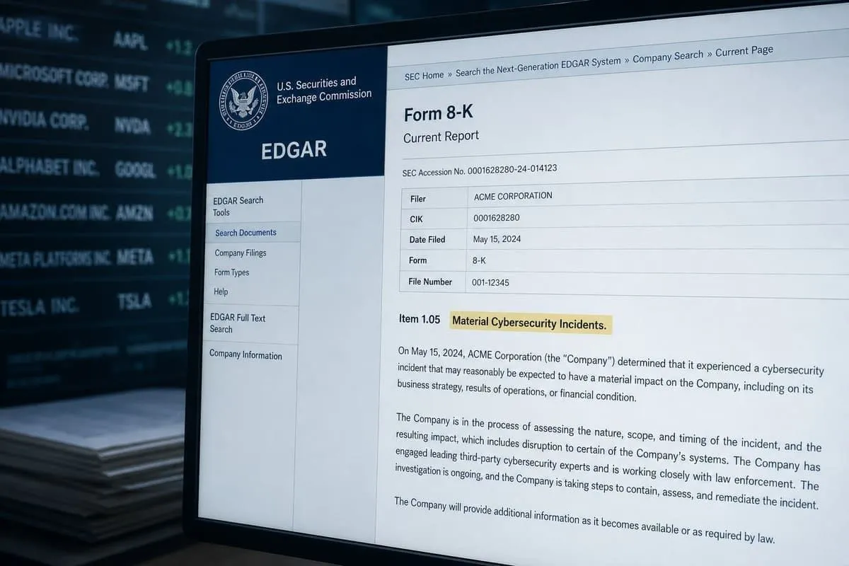 SEC Form 8-K Item 1.05 cybersecurity disclosure screen for year-to-date 2026 filings
