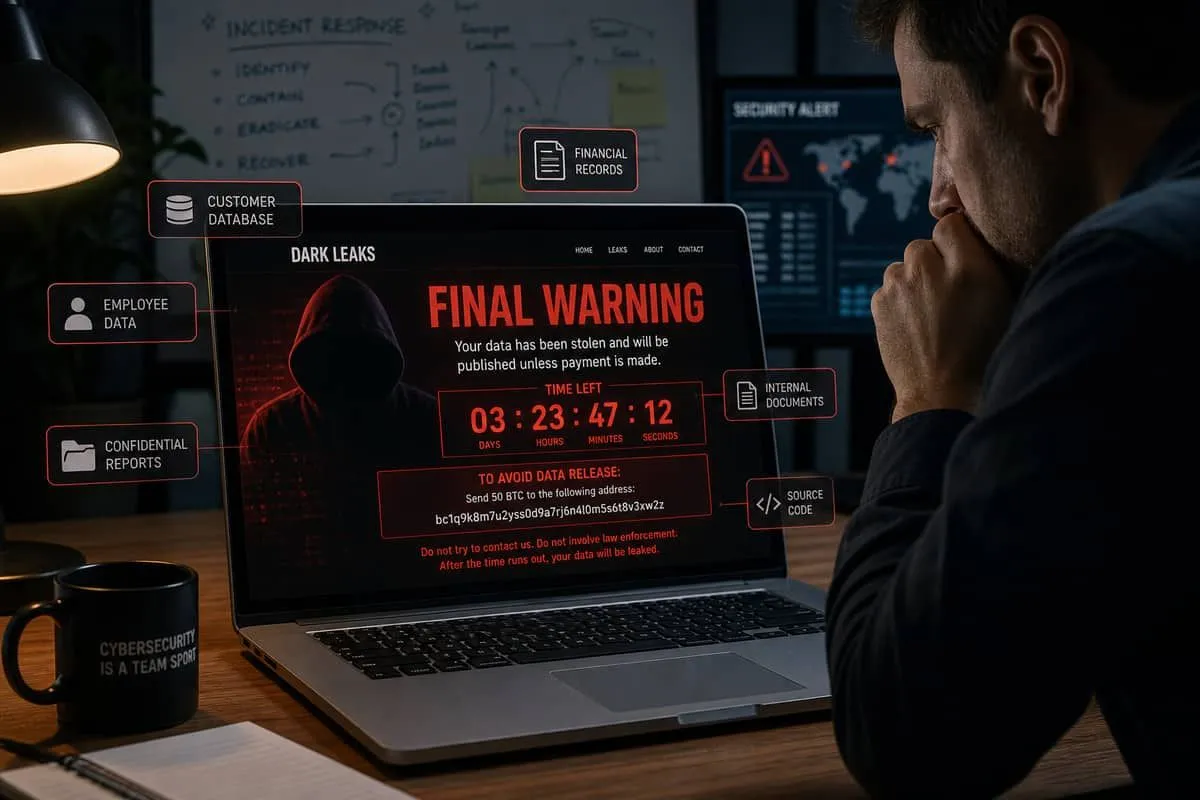 Illustration: dark web leak site countdown threatening public data release after extortion deadline