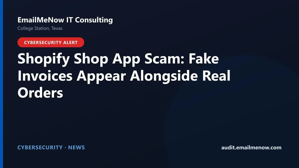 Shopify Shop app fake invoice scam warning showing fraudulent receipts in order history