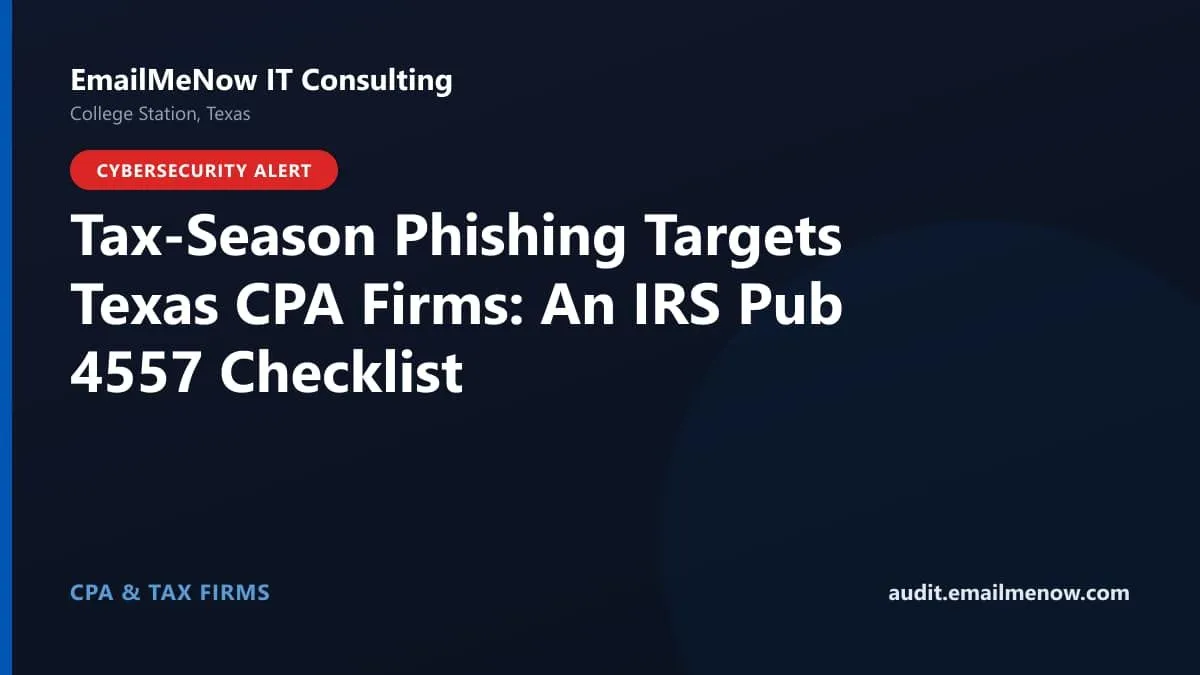 Illustration of phishing email targeting a Texas CPA and tax firm during filing season